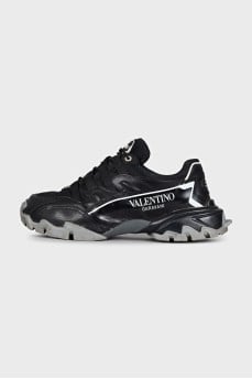 Men's black sneakers with leather inserts