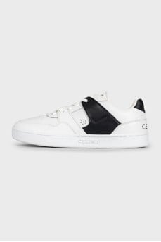 White leather sneakers with black inserts