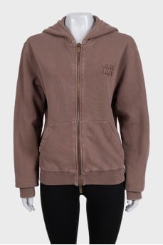 Zip-up hoodie with brand logo