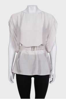 Gray silk blouse with a belt