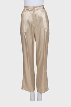 Shiny straight-leg silk trousers