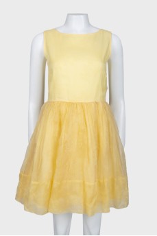 Yellow dress with floral tulle