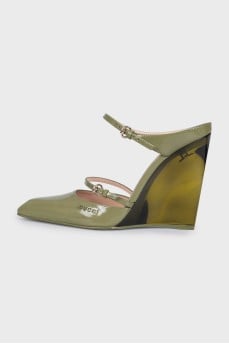Leather sandals with transparent wedge heels