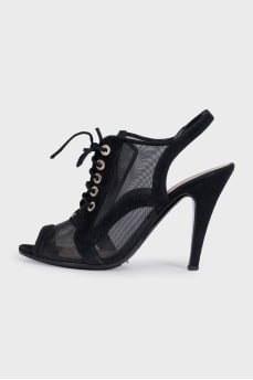 Black lace-up sandals with mesh