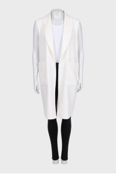 Long wool vest with patch pockets