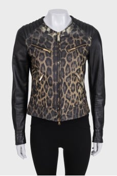 Animal print leather jacket