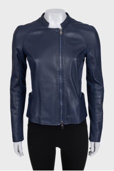 Fitted blue leather jacket