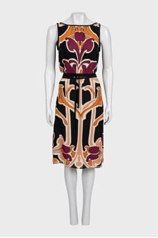 Black fitted printed silk dress
