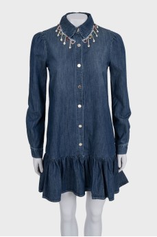 Blue denim dress with rhinestones