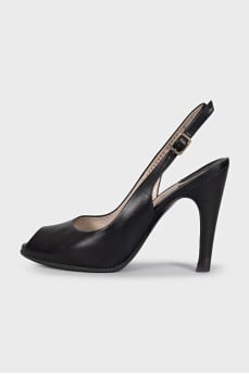 Black leather slingbacks with heels