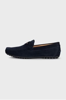 Men's blue suede loafers with logo