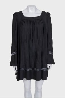 Black pleated dress with long sleeves