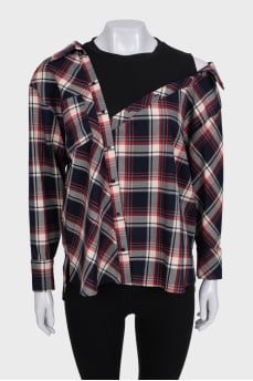 Plaid shirt with dropped sleeves