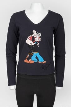 Dark blue longshit with print and beads