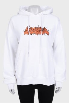 White hoodie with a printed hood