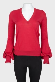 Crimson Wool Puff Sleeve Longsleeve