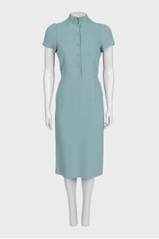 Light blue straight-cut dress with a high collar