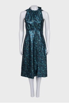 Blue shiny printed dress