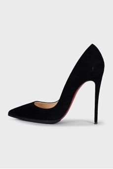 Black suede high heel pumps