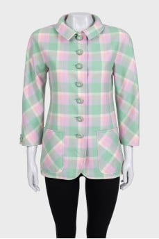 Green cropped coat with a plaid print