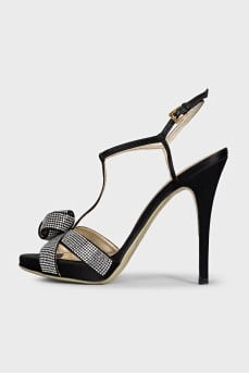 Black textile sandals with rhinestones
