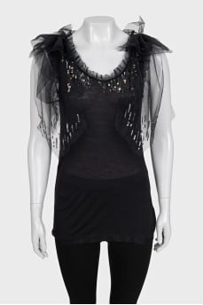 Black tank top with lace and sequins