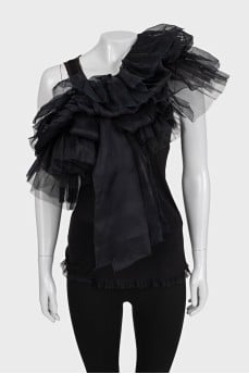 Black tank top with mesh ruffles