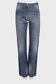 Blue straight-leg jeans with logo