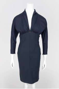 Blue dress with deep neckline
