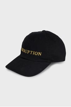 Black cap decorated with embroidery