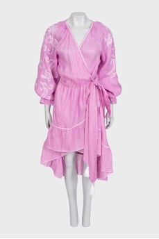 Fitted wrap dress decorated with embroidery