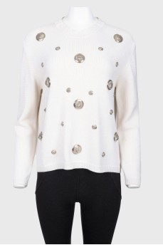 Beige Sweater with Lion Engraving Inserts