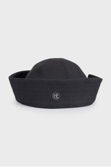Black fabric panama hat with branded embroidery