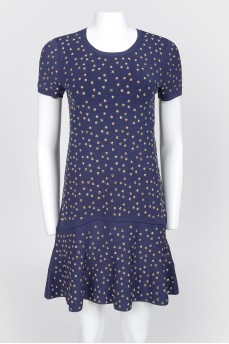 Dark blue dress with plastic golden hearts