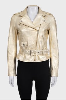 Gold distressed leather jacket