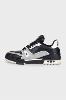 Men's Black and White LV Trainer Sneakers