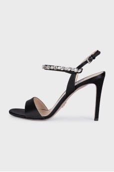Textile sandals with rhinestones on the strap