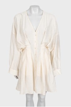 Fitted button-down dress with wide sleeves