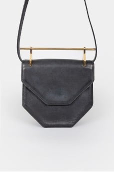 Leather curly bag with a metal handle