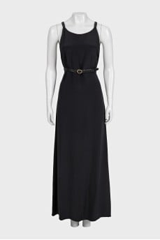 Black maxi dress with silk belt