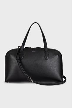Black leather rectangular tote bag