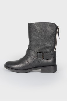 Black leather zipper boots