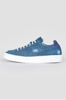 Men's leather denim insert sneakers