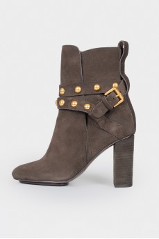 Brown suede heeled boots