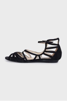 Black suede flat sandals