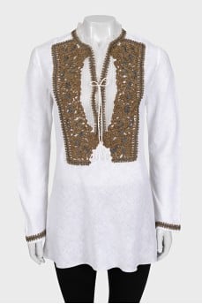 Льняна блуза з декором