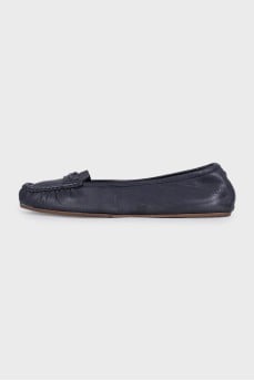 Blue leather moccasins