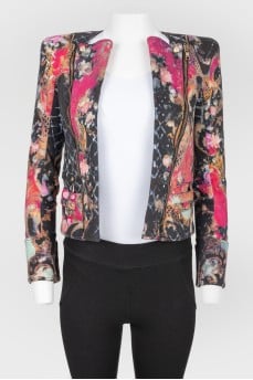 Multicolored floral zipper jacket