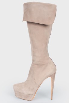 Beige suede booties