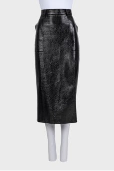 Leather midi skirt with cutout